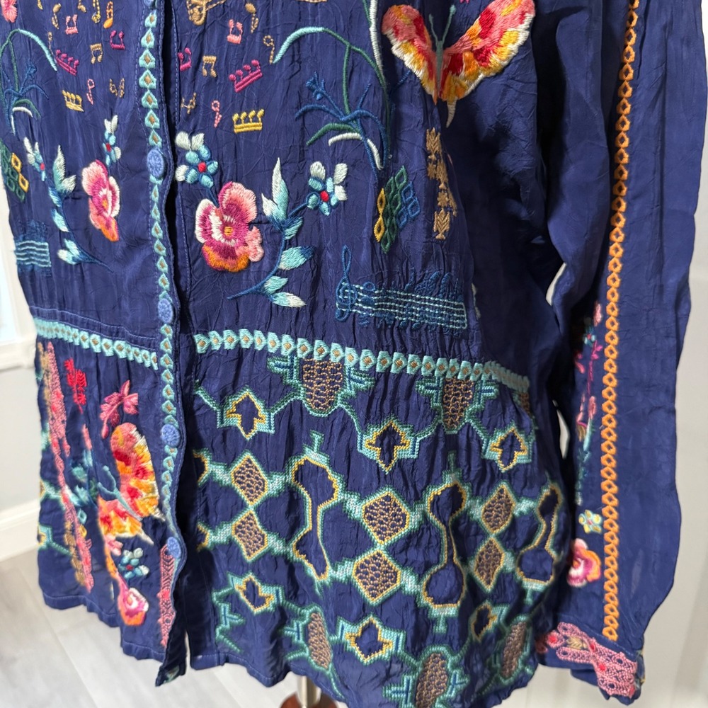 Johnny Was Catina Blouse Button Tunic Shirt Womens XL floral nature embroidered - Picture 10 of 14